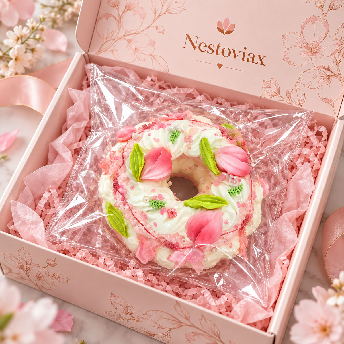 Nestoviax® Floral Donut Stress Relief Squishy – Soft Pastel Squeeze Toy