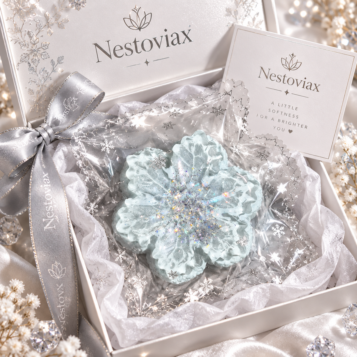Nestoviax® Snowflake Flower Squishy – Glittery Soft Stress Relief Squeeze Toy