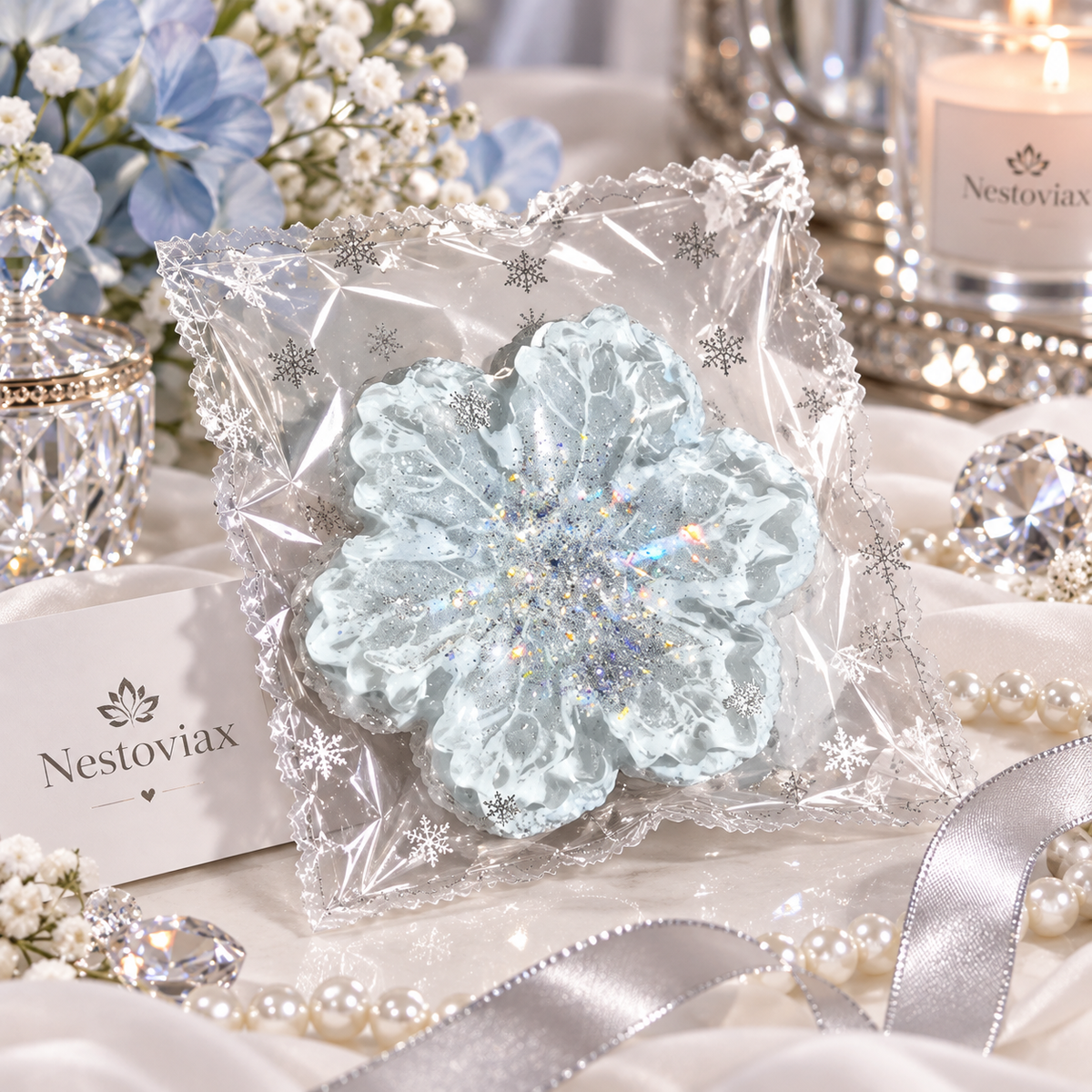 Nestoviax® Snowflake Flower Squishy – Glittery Soft Stress Relief Squeeze Toy